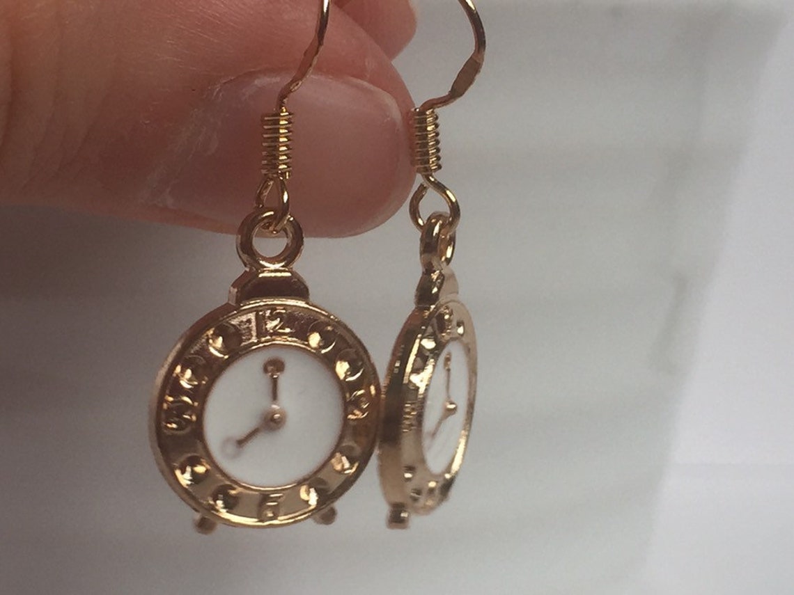 Novelty Clock Earrings Gold Clock Earrings Enamel Earrings Etsy