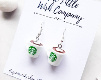 Resin Starbucks blue coffee cup earrings FREE SHIPPING!!!