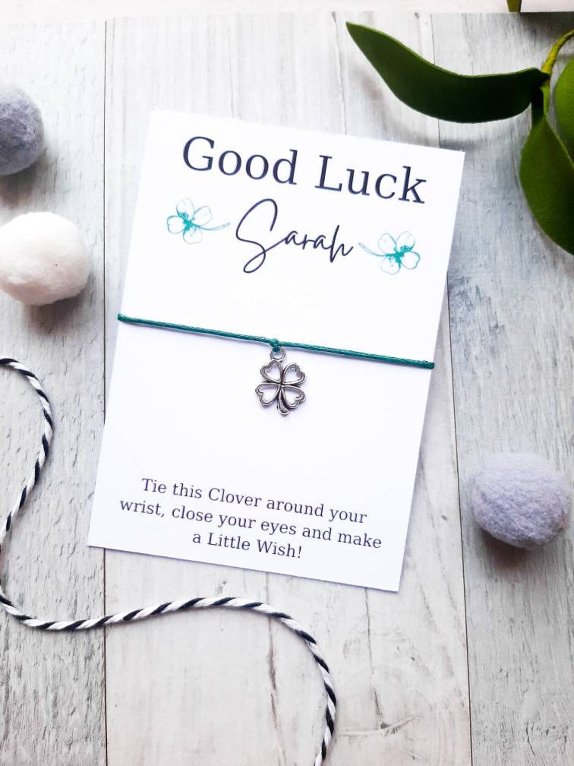 Personalised Good Luck Wish Bracelet Good Luck Clover Charm Etsy