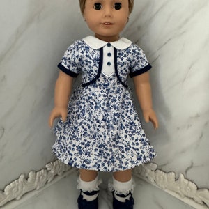 1940s Blue Print Dress for 18" Doll