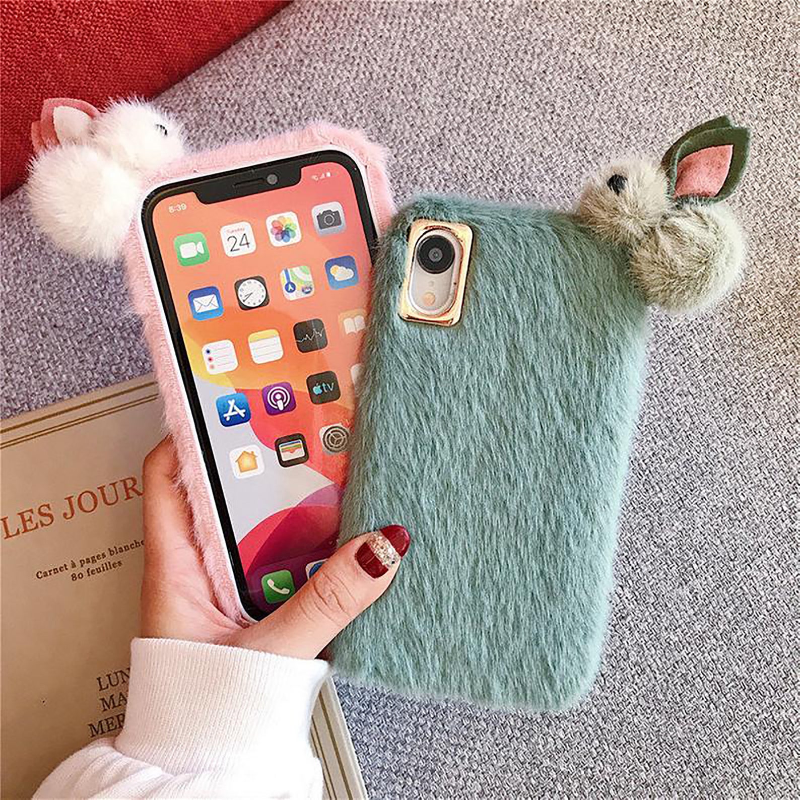 3D Cute Rabbit Warm Fluffy Shockproof Soft Case For iPhone 12 Etsy
