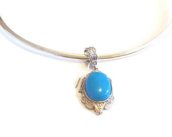 Blue Howlite Pendant Necklace in Stainless Steel and Platinum Bond Brass (20") 19.85 ctw.