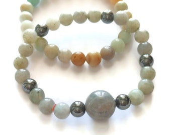 Malagasy Labradorite Multi Gemstone Set of 2 Bracelets (6.50-7.5") 239.50 ctw.