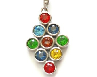 Multi Color Cluster Pendant Made with Swarovski Crystal in Stainless Steel
