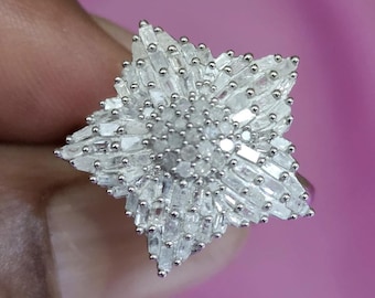 Diamond Star Ring in Platinum Over Sterling Silver (Size 8.0)