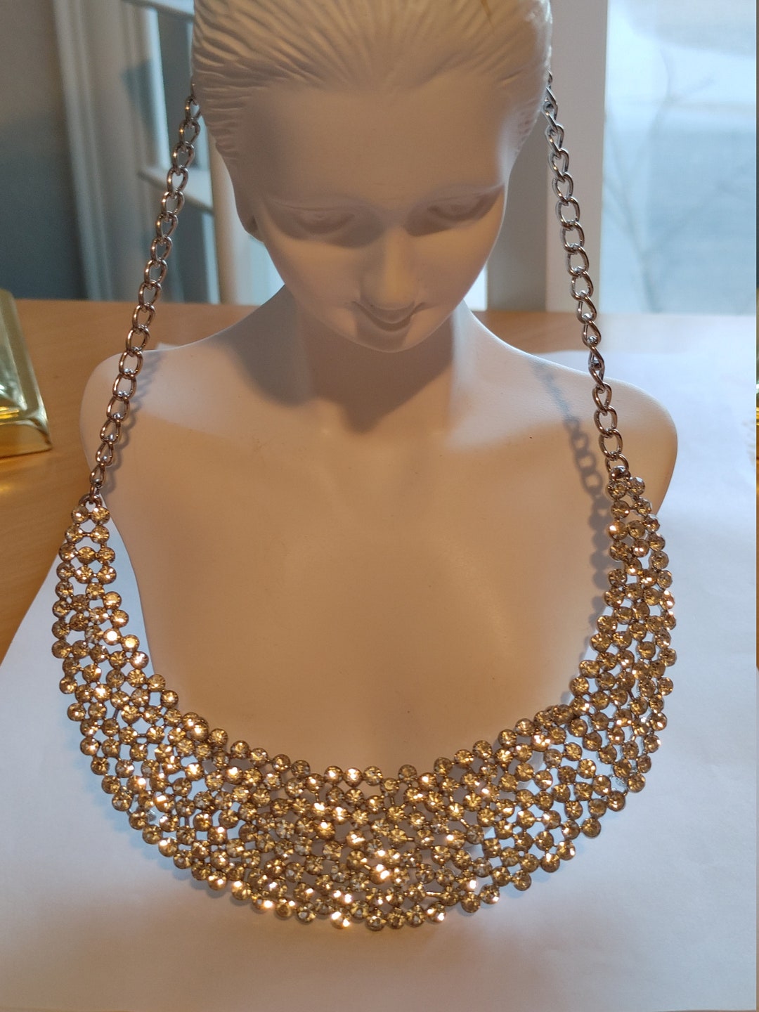 Austrian Crystal Bib Necklaces in Goldtone, Silvertone, or Rosetone