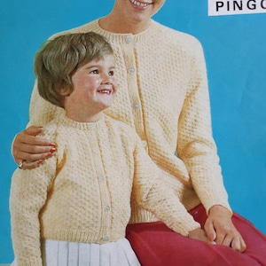 Mother and daughter cardigans/knitting pattern/PDF/vintage/Pingouin/child cardigan/ladies cardigan/handknitting/mummy and me/Multipingouin