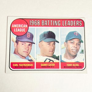 Topps Baseball Card Vintage 1969 Topps Batting League Leaders #1 Carl Yastrzemski, Tony Oliva, Danny Cater Boston Red Sox Twins Athletics
