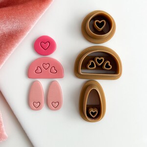 Little Heart Trio Valentines Day Cutter Embossed Organic Heart Imprint Shape Clay Cutter Polymer Clay Cutters Polymer clay supplies