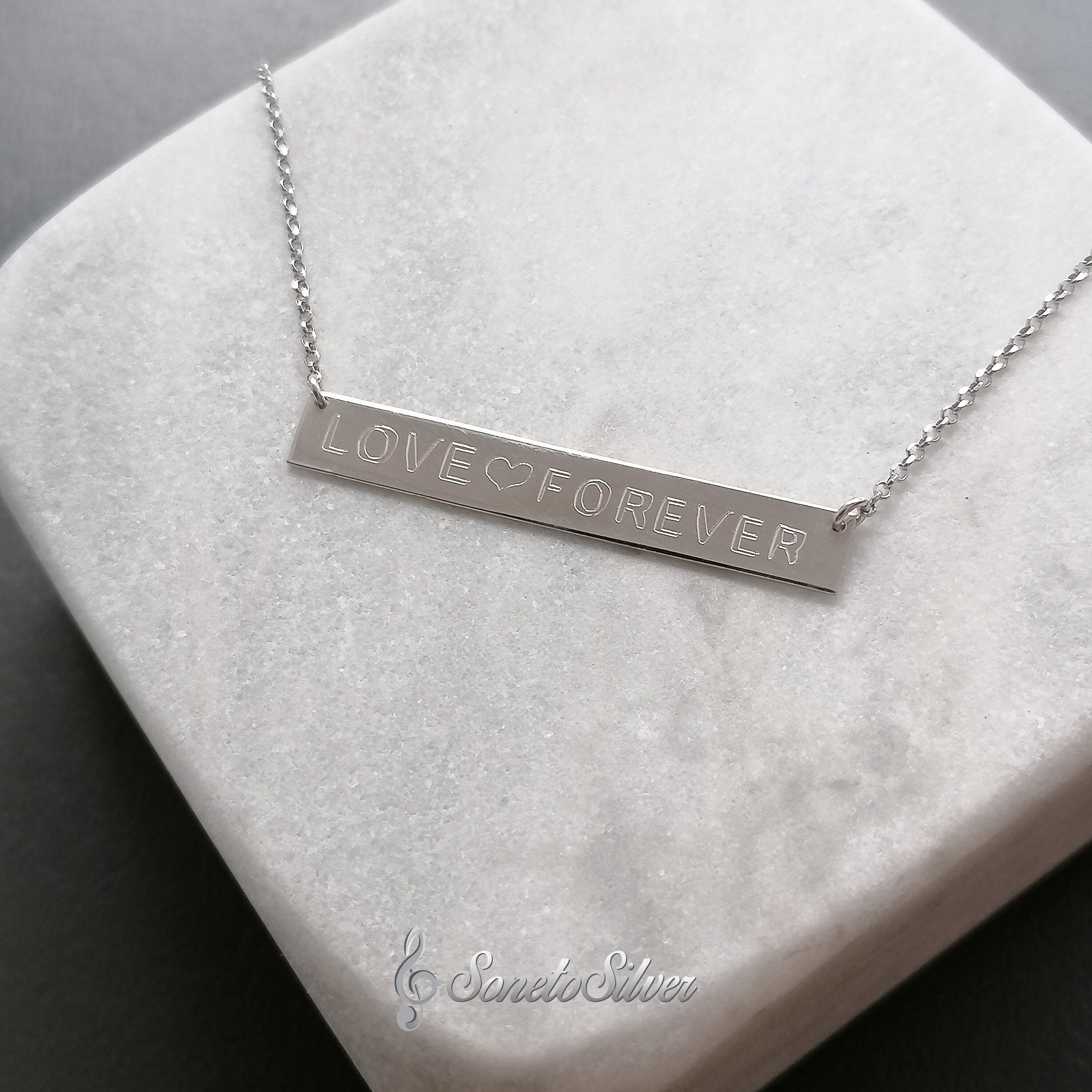 Custom Name plate Bar Necklace Personalized Jewelry Sterling Etsy