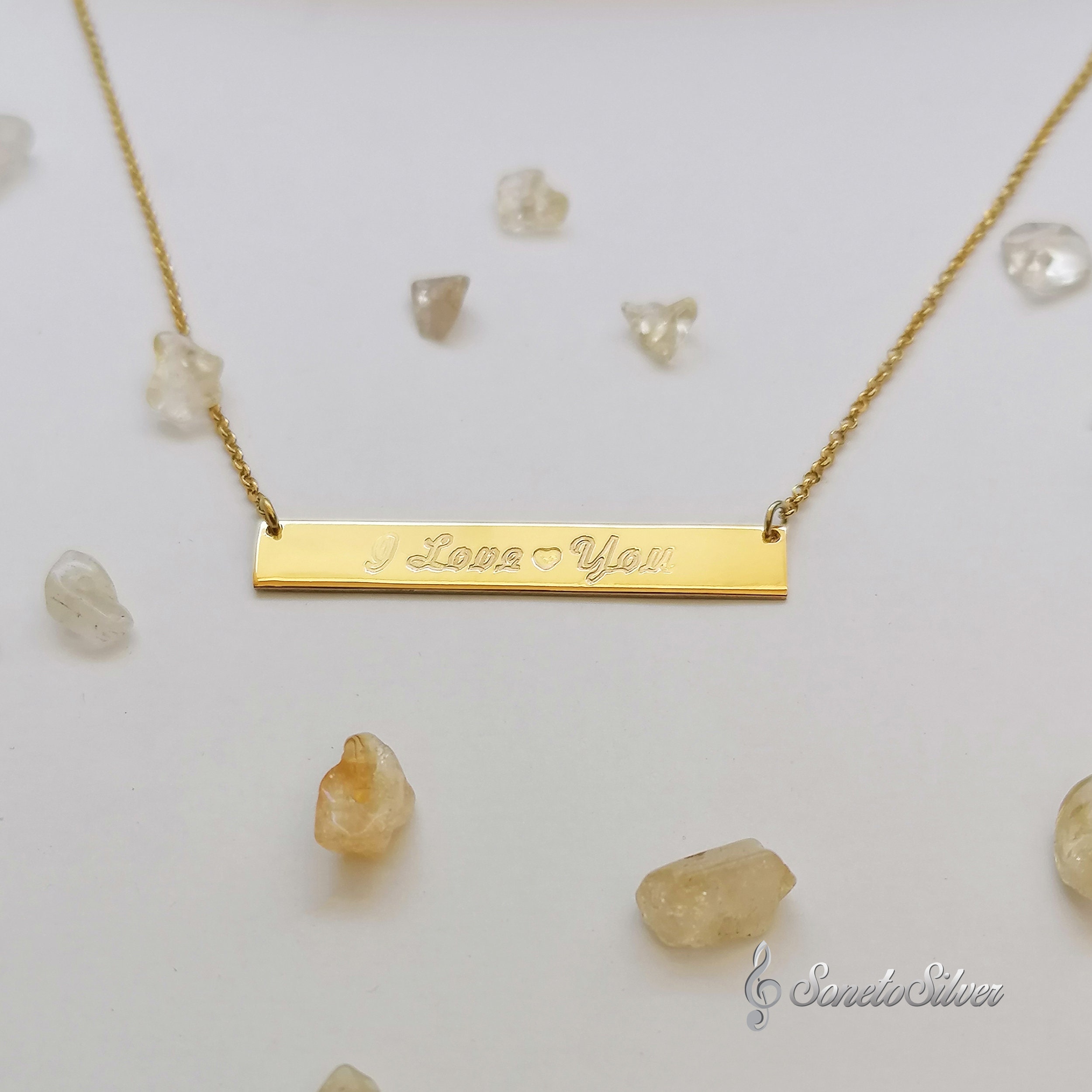 Custom Name plate Bar Necklace Personalized Jewelry Sterling Etsy