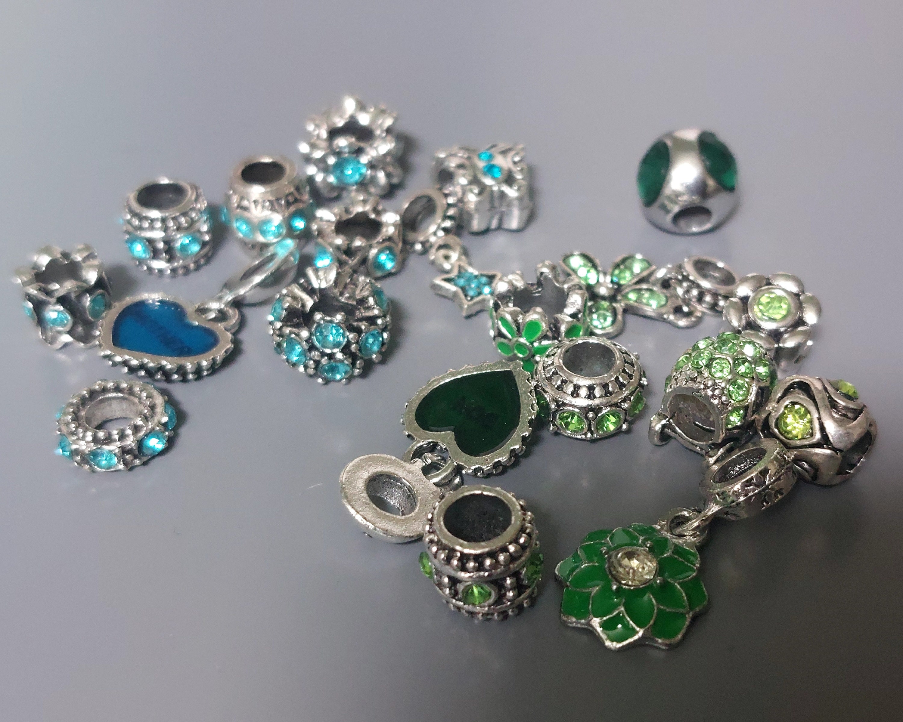 Blue ,green Rhinestone Pandora Style Charms: 20 Piece Set - Etsy