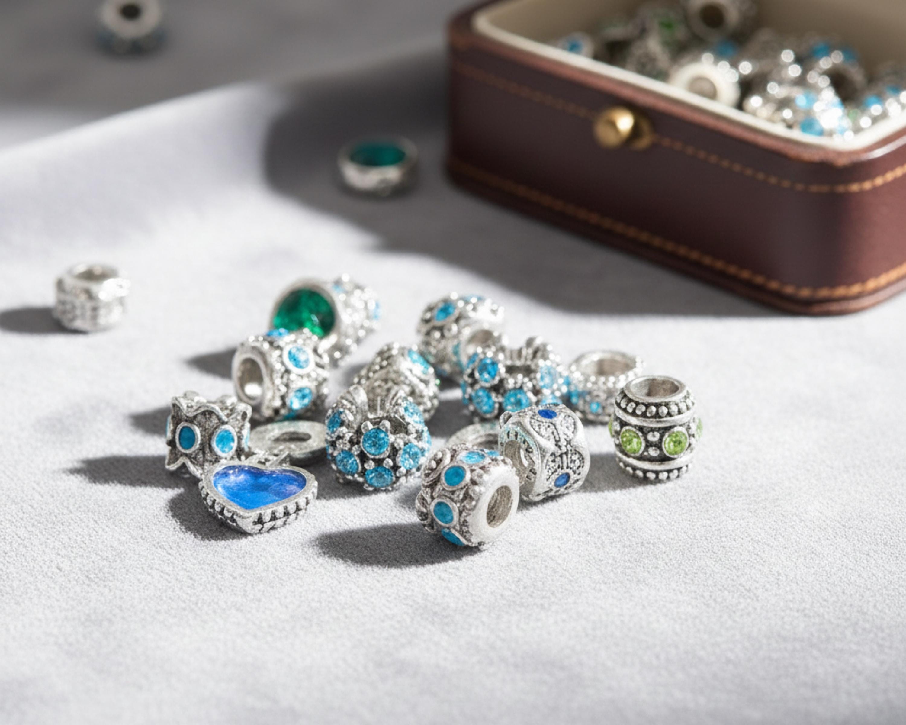 Blue ,green Rhinestone Pandora Style Charms: 20 Piece Set - Etsy