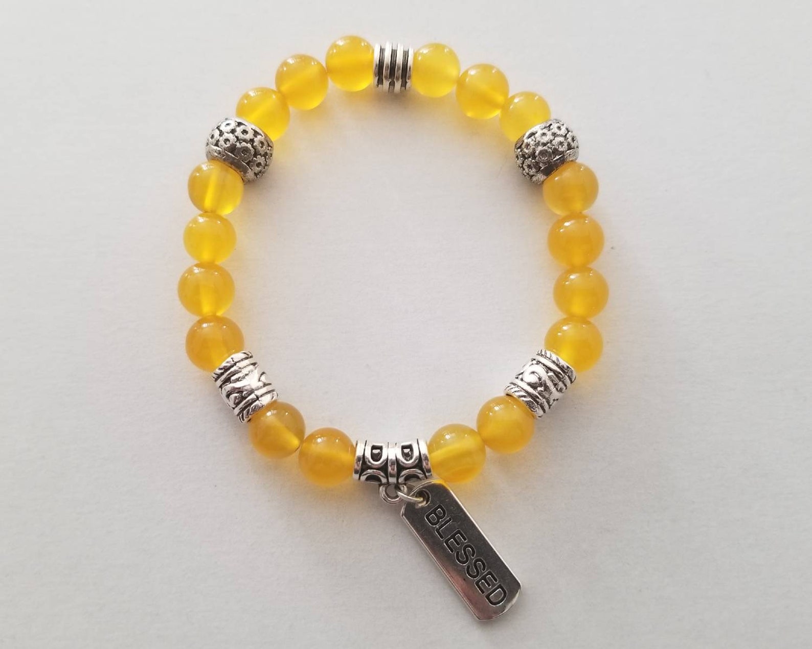 Yellow Jasper elastic beaded bracelet with blessed charm Etsy