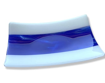 Medium Fused Glass Platter Cobalt Blue Swirl