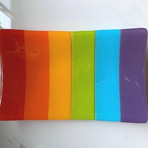Medium Fused Glass Platter made with rainbow designs