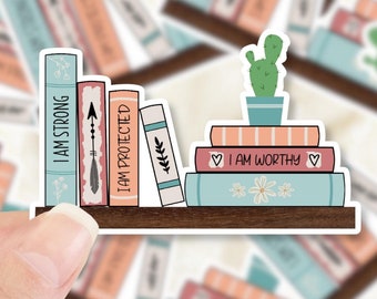 Books on shelf sticker, Book lover sticker, Inspirational sticker, reading sticker, bible journaling sticker, Christian planner sticker