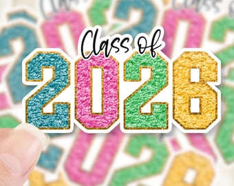 Senior 2026 Sticker, Class of 2026 sticker, Chenille varsity letters senior sticker, graduation sticker, Water bottle sticker