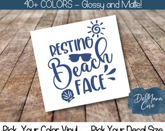 Resting Beach Face Vinyl Decal, Funny beach tumbler decal, Beach Lover Gift, Summer vacation decal for Laptop or Car