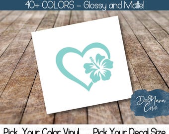 Hibiscus Flower Heart vinyl decal, Tropical flower decal, Laptop, Tumbler Decal, Beach vibes hibiscus floral car decal