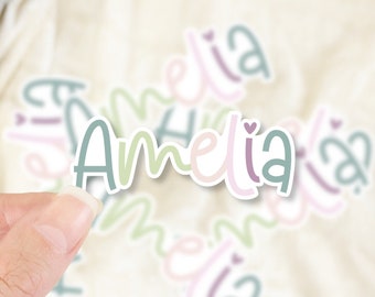 Custom Name Sticker, pastel color personalized name sticker, Cute water bottle sticker, tumbler vinyl sticker, laptop sticker