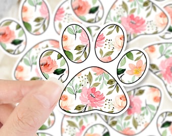 Dog paw sticker, flower dog paw sticker, floral sticker, laptop sticker, Phone Sticker, Diecut sticker, Water bottle sticker
