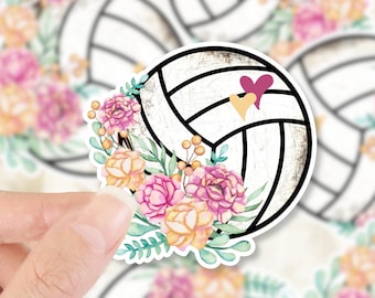 Volleyball Sticker, Volleyball with flowers sticker, sports sticker, Die cut sticker, tumbler sticker, laptop sticker, vinyl sticker