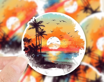 Sunset Sticker, Beach vinyl Sticker, Summer Sticker, Laptop Sticker, planner Sticker, vinyl sticker, water bottle sticker, tumbler sticker