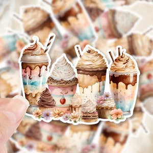 Ice cream sticker, dessert sticker, cupcake sticker, Sundae sticker, Laptop Stickers, Notebook Stickers, Water Bottle Stickers, flowers