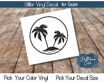 Palm Tree decal, Beach glitter decal sticker, Palm Tree glitter decal, Tropical Sticker, Tropical Decal, Car Decal, Laptop, Tumbler Decal