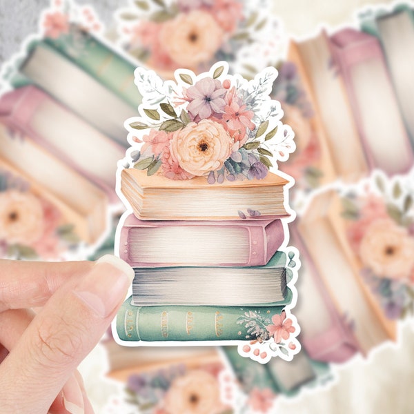 Book Sticker, Cottagecore sticker, Stack of Books Sticker, watercolor sticker, laptop sticker, book lover gift, tumbler sticker