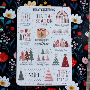 Boho Christmas Sticker Sheet, Christmas tree planner stickers, Rainbow journaling stickers, bullet journal stickers