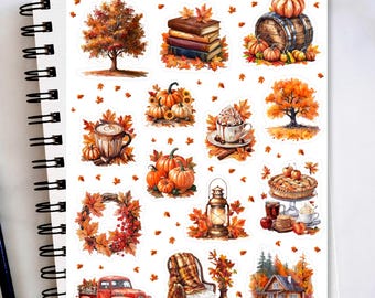 Fall Sticker Sheet, Autumn color stickers, leaves and pumpkin stickers, planner stickers, journaling stickers, bullet journal sticker