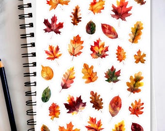 Fall Leaves Sticker Sheet, Autumn Leaf Stickers for Journaling, Scrapbooking, and Planners