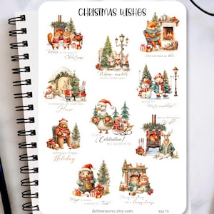 Christmas Wishes Sticker Sheet, Winter planner stickers, Animal journaling stickers, Scrapbooking embellishments, Bullet Journals stickers