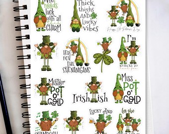 St. Patrick's Gnome Sticker Sheet, Gnome stickers, St. Patrick's day, planner stickers, journaling stickers, scrapbook, bullet journal