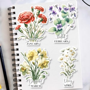 Birth Month Flower Sticker, Floral Vinyl Sticker, Monthly Birthday Gift, Personal Gift for Journals, Tumblers and more