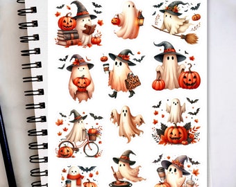 Cute Ghost Sticker Sheet, Halloween Ghost stickers, Halloween stickers, planner stickers, journaling stickers, scrapbook, bullet journal