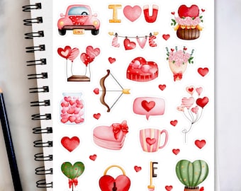 Happy Valentine's Day Sticker Sheet, Valentines day stickers, love stickers, planner sticker sheets, journaling stickers, bullet journal
