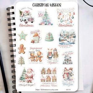 Christmas Sticker Sheet, Gingerbread, Snowmen, Santa, Christmas tree planner stickers, journaling stickers, bullet journal stickers