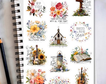 Christian floral quotes sticker sheet, Faithful bible verse planner stickers, Perfect for Bible Study Journaling, Scrapbooking and more