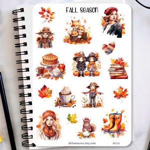 Fall Season Sticker Sheet, Autumn color cozy stickers, fall stickers, planner stickers, journaling stickers, bullet journal sticker