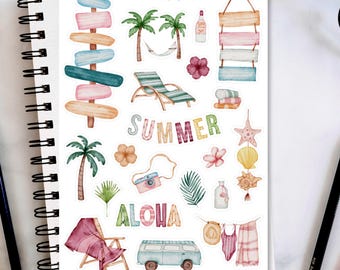 Summer Sticker Sheet, Tropical Stickers for planners, bullet journaling, scrapbook stickers