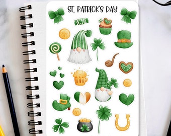 St. Patrick's Sticker Sheet, Gnome stickers, St. Patrick's day, planner stickers, journaling stickers, scrapbook, bullet journal
