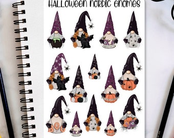 Halloween Nordic Gnome Sticker Sheet, Halloween Gnome stickers, planner stickers, journaling stickers, bullet journal stickers