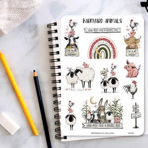 Barnyard Sticker Sheet, Animal sticker sheets, cow stickers,  pig stickers, planner stickers, journaling stickers, bullet journal stickers