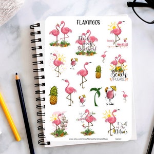 Flamingo Sticker Sheet, Cute Pink flamingos summer stickers, planner stickers, junk journaling, bullet journal, card making, scrapbooking