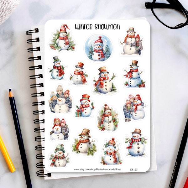 Winter Snowmen Sticker Sheet, Snowmen, planner stickers, journaling stickers, bullet journal stickers, Christmas gift tag stickers