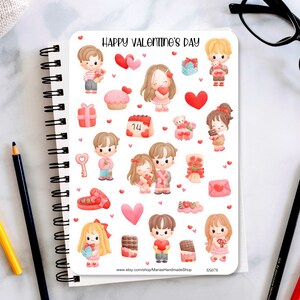 Happy Valentine&#39;s Day Sticker Sheet, Valentine&#39;s day stickers, love stickers, planner stickers, journaling stickers, cute sticker sheets