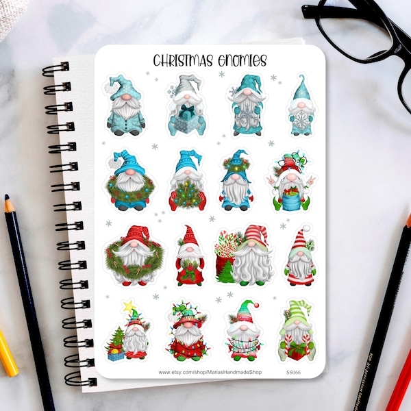 Christmas Gnome Sticker Sheet, Gnome stickers, Winter gnome stickers, planner stickers, journaling stickers, bullet journal stickers